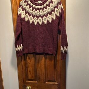 Women's LL Bean Ragg Wool Fair Isle Sweater in Maroon